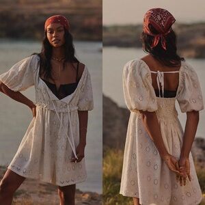 Pilcro Anthropologie puff sleeve eyelet white playsuit romper